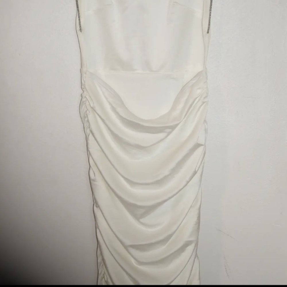 Pearl White Backless Ruched Dress